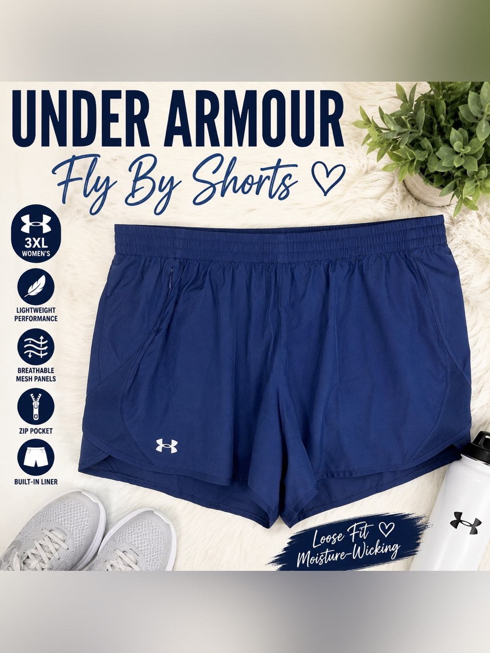 Under Armour Women’s Fly By Running Shorts 3XL Blue Loose Lined Athletic Active